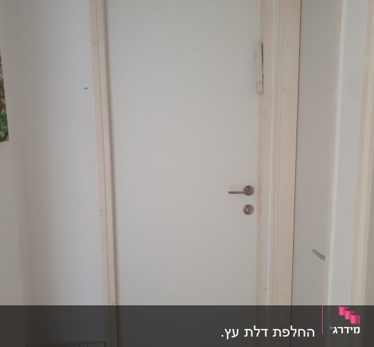 דלת לבנה עם ידית מתכת בחדר פנימי
